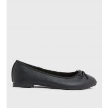 Women's Extra Wide Fit Black Bow Ballet Pumps Vegan New Look
