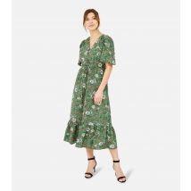 Women's Green Floral Tiered Midi Dress Yumi New Look
