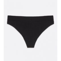 Curves Black Ribbed Seamless Thong New Look