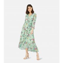 Women's Mint Green Floral Dip Hem Midaxi Wrap Dress Yumi New Look