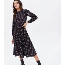 Missfiga Black Polka Dot High Neck Midi Skater Dress New Look