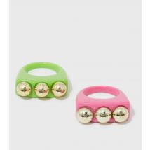 2 Pack Green and Pink Embellished Ring New Look
