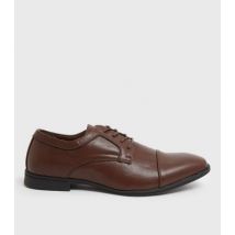 Men's Dark Brown Leather-Look Oxford Shoes New Look Vegan