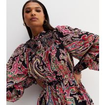 Women's Black Paisley Shirred Peplum Blouse Cameo Rose New Look