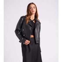 Women's Black Leather-Look Biker Jacket Urban Bliss New Look
