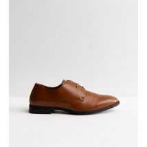 Men's Rust Leather-Look Derby Shoes New Look