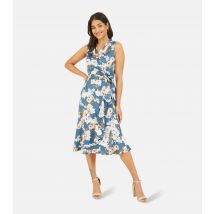Women's Blue Floral Satin Ruffle Midi Wrap Dress Mela New Look