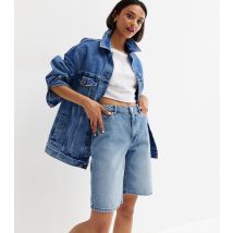 Women's Pale Blue Cotton Denim High Waist Long Shorts ONLY New Look