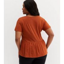 Curves Orange V Neck Peplum T-Shirt New Look