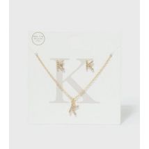Gold K Initial Earrings and Necklace Gift Set New Look