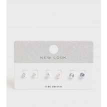 3 Pack Crystal Cubic Zirconia Mixed Stud Earrings New Look