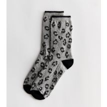 Grey Glitter Leopard Print Socks New Look