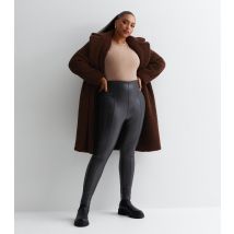 Women's Plus Size Black Leather-Look High Waist Leggings Curves New Look
