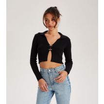 Women's Black Diamanté Collared Crop Cardigan Urban Bliss New Look