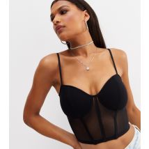 Women's Black Mesh Strappy Corset Crop Bralette New Look
