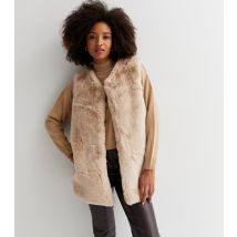 Women's Stone Faux Fur Gilet Gini London New Look