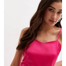 Cutie London Bright Pink Satin Ruched Asymmetric Hem Maxi Dress New Look