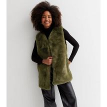 Gini London Khaki Faux Fur Gilet New Look