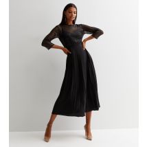 Women's Black Sequin 3/4 Sleeve Pleated Midi Dress Little Mistress New Look
