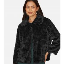 Women's Black Faux Fur Collar Jacket Mela New Look
