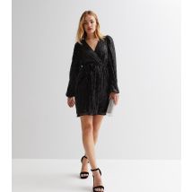 Women's Black Sequin V Neck Long Sleeve Belted Mini Wrap Dress Gini London New Look