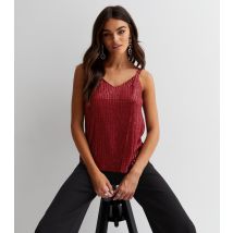 Women's Burgundy Sequin V Neck Strappy Cami Gini London New Look