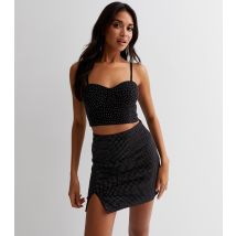 Women's Black Velvet Diamanté Strappy Corset Crop Top Pink Vanilla New Look