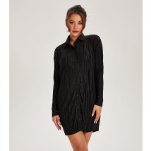 Women's Black Plissé Long Sleeve Mini Shirt Dress Urban Bliss New Look