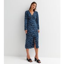 Women's Blue Animal Print Button Front Long Sleeve Midi Dress Gini London New Look