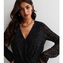 Women's Black Leopard Print Wrap Bodysuit Gini London New Look