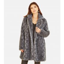 Women's Grey Snake Faux Fur Long Coat Yumi New Look