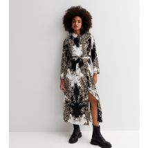 Women's Black Mixed Print Long Sleeve Midi Shirt Dress Cameo Rose New Look