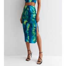 Public Desire Green Tie Dye Satin Midi Slip Skirt New Look