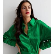 Cameo Rose Green Croc Print Satin Belted Mini Shirt Dress New Look