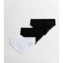 3 Pack Black and White Ribbed Cotton Lace Trim Short Briefs New Look