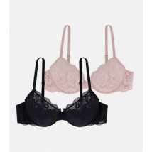 Dorina 2 Pack Black and Pale Pink Lace Non Padded Bras New Look