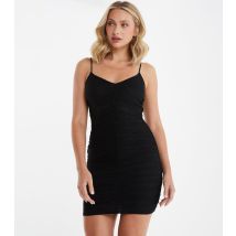 Women's Black Glitter Strappy Ruched Mini Bodycon Dress Quiz New Look