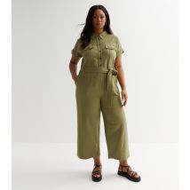 Women's Plus Size Khaki Utility Wide Leg Jumpsuit Curves New Look