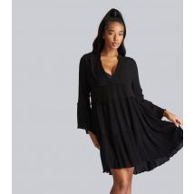 Women's Black Crinkle Frill Tiered Mini Dress South Beach New Look