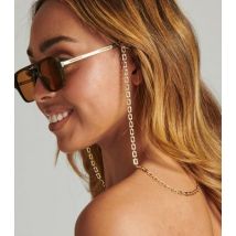 South Beach Dark Brown Chain Aviator Frame Sunglasses New Look