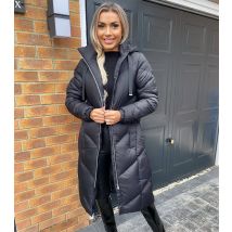 Women's Black Zip Side Hooded Long Puffer Jacket AX Paris New Look