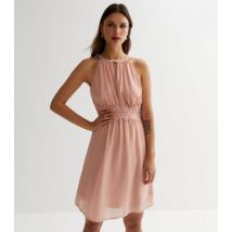 VILA Pink Lace Halter Keyhole Mini Dress New Look