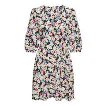 JDY Black Floral Puff Sleeve Wrap Mini Dress New Look