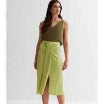 VILA Green Ruched Midi Skirt New Look