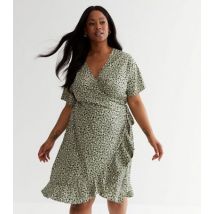 ONLY Curves Green Animal Print Frill Mini Wrap Dress New Look