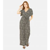 Women's Black Leopard Print Short Kimono Sleeve Wide Leg Wrap Jumpsuit Yumi New Look