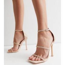 Public Desire Pale Pink Diamanté Strappy Stiletto Heel Sandals New Look