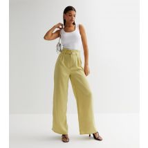 Women's Light Green Satin High Waist Paperbag Trousers Public Desire New Look