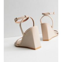 Little Mistress Off White Leather-Look Wedge Heel Sandals New Look