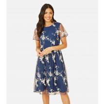 Women's Navy Floral Embroidered Mini Dress Yumi New Look